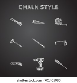 Hand Drawn Instruments Sketches Set. Collection Of Turn-Screw, Roll Meter, Blade And Other Sketch Elements.
