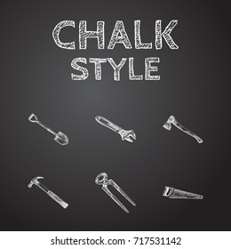 Hand Drawn Instruments Sketches Set. Collection Of Blade, Digger, Wrench And Other Sketch Elements.
