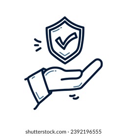 Hand drawn insurance doodle icon illustration. Shield protect doodle icon.