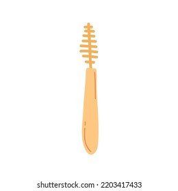 Hand drawn interdental brush for brushing teeth with braces in cartoon flat style. Vector illustration of dental supplies, dental care concept, oral hygiene.