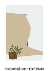 Diseño interior dibujado a mano. Antecedentes de una sesión de fotos de estilo étnico con una planta de olla. 
