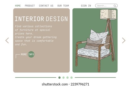 
Hand drawn interior design. Landing page interior design in colored style