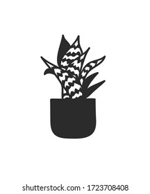 Hand drawn interior objecton white background.Vector Cozy Line Illustration. Creative art work. Doodle drawing home plant