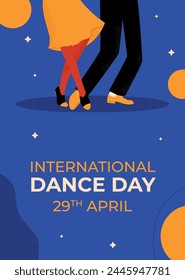 Hand drawn international dance day illustration vertical poster. Woman and man dancing. Vector illustration