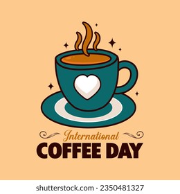 Hand drawn International day of coffee lettering illustration.