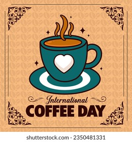 Hand drawn International day of coffee lettering illustration.
