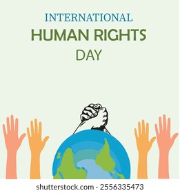 Hand Drawn International Human Rights Day with World Map and Hands Icons Isolated on Light Blue Background. EPS Editable File. Vector Illustration.