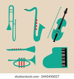 Hand drawn international jazz day elements collection