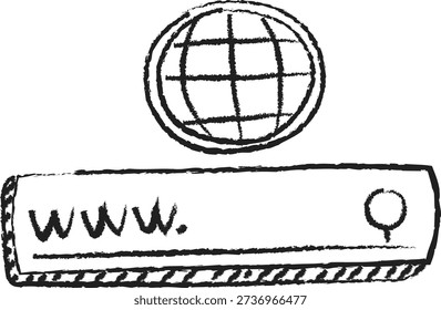 Hand Drawn Internet Search Bar and World Wide Web Globe