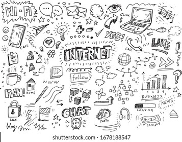 Hand drawn internet vector doodles