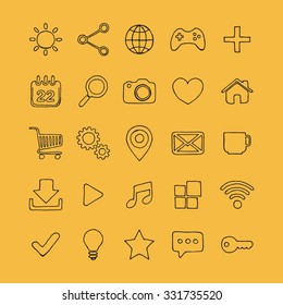 Hand drawn internet, web icon set. Vector illustration.