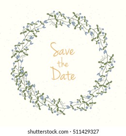 Hand drawn invitation card. Vector illustration of retro wreath on light background can be used for invitation, banner template, card, flyer, sale, website, menu, cover