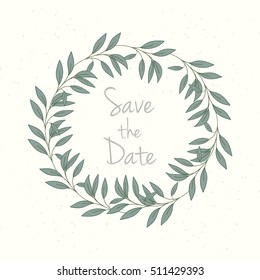 Hand drawn invitation card. Vector illustration of retro wreath on light background can be used for invitation, banner template, card, flyer, sale, website, menu, cover