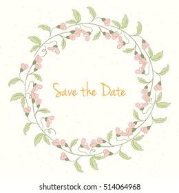 Hand drawn invitation card. Vector illustration of retro wreath on light background can be used for invitation, banner template, card, flyer, sale, website, menu, cover