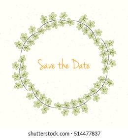 Hand drawn invitation card. Vector illustration of retro wreath on light background can be used for invitation, banner template, card, flyer, sale, website, menu, cover