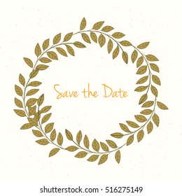 Hand drawn invitation card. Vector illustration of retro wreath on light background can be used for invitation, banner template, card, flyer, sale, website, menu, cover