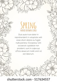 Tarjeta de invitación dibujada a mano. La ilustración vectorial de las flores retro sobre fondo claro puede utilizarse para invitación, plantilla de banner, tarjeta, volante, venta, sitio web, menú, portada