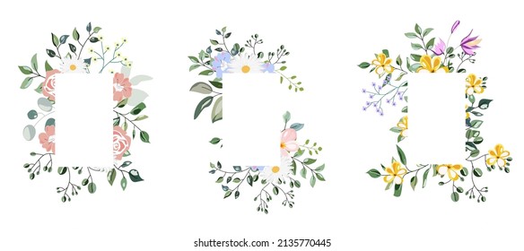 Hand drawn  invitation design with leaves. Background with floral elements , botanic illustration. Isolated.