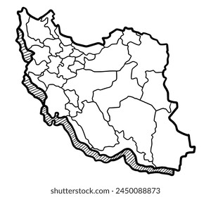 Hand drawn Iran country map with border.