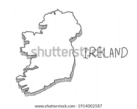 Hand Drawn of Ireland 3D Map on White Background.