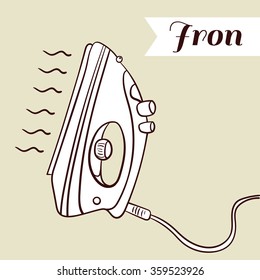 Hand drawn iron on beige background. Vector illustration