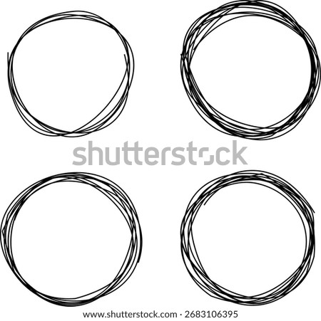 Hand drawn irregular circle sketches set of 4 doodle frames abstract round borders simple artistic line art vector illustrations decorative design elements.	