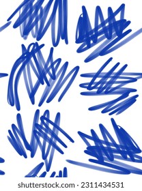 Patrón de vectores sin soldadura geométrico irregular dibujado a mano. Burbujas azules oscuras y chilenas de mano libre aisladas en un fondo blanco. Diseño Repetible De Doodles Abstractos De Estilo Infantil Simple. Color Rgb.