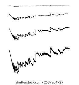 Unregelmäßige handgezeichnete Linien. Abstrakte Wellenmuster. Dynamische skizzierte Striche. Vektorgrafik.