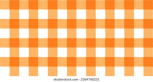 Hand drawn irregular orange and white vector check seamless pattern, wavy plaid, gingham design for autumn and Thanksgiving background 