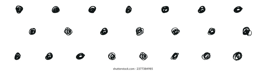 Hand drawn irregular polka dot pattern with scribble elements. Flat vector illustration isolated on white background.