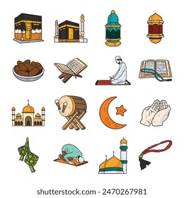 Hand Drawn Islam Religion Colored Set