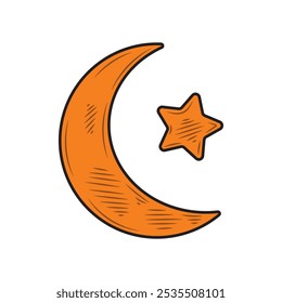 Desenhado À Mão Islã Religião Ilustração Colorido - Lua E Estrela