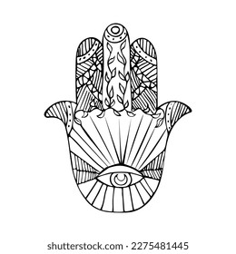 Hand drawn islamic, arabian or turkish, greek amulet Hamsa or Khamsa, Hamza hand.