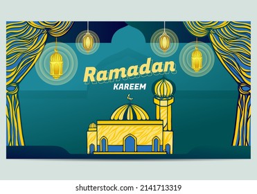 Hand Drawn Islamic Background Landscape Suitable for Eid Moments Premium Vector