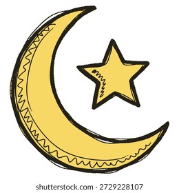 Mão desenhada islâmica lua crescente e ilustração de estrela em estilo de esboço