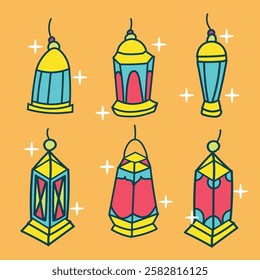 a hand drawn islamic lantern set for design element