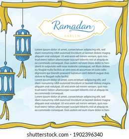 hand drawn islamic latern and ribbon background