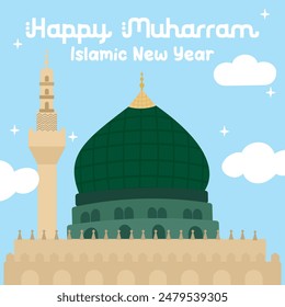 Hand drawn islamic new year illustration. Flat muharram illustration