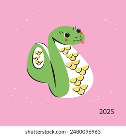  Hand drawn isolated abstract Snake. Japanese or Chinese oriental style. Trendy colored Vector illustration. T-shirt print, logo, poster, card, design template, tattoo idea. Symbol of 2025 new year