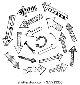 Hand drawn isolated arrow icons set on white background. Vector Illustration. Education or business concept.