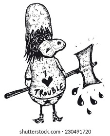 Hand drawn isolated bad duck cartoon/ Illustration of hand drawn isolated bad duck cartoon
