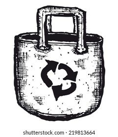 Hand drawn isolated bag with eco symbol/ Illustration of a doodle hand drawn isolated bag with eco symbol for ecology and environment safety