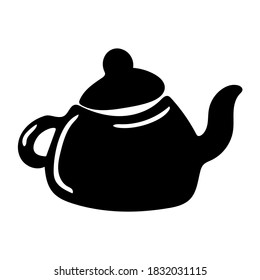 Hand drawn isolated black teapot in minimal cartoon style. Vector illustration