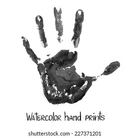 Hand drawn isolated black watercolor hand print
