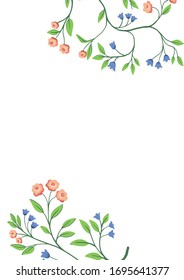 Hand drawn isolated botanical or frame. Floral gentle illustration for greeting card, invintation, poster, website design. Cute flowers background.