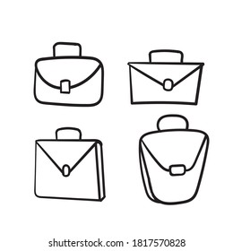 Hand drawn isolated briefcase doodle icons, vector illustrations