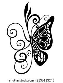  Hand drawn isolated butterfly on a white background