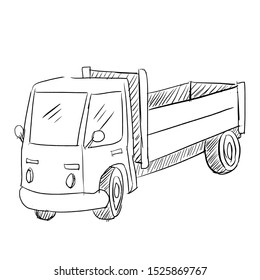 hand drawn isolated classic pickup truck in black sketch 