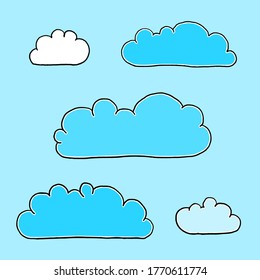 Hand drawn isolated clouds vector set. Simple cartoon style clouds.