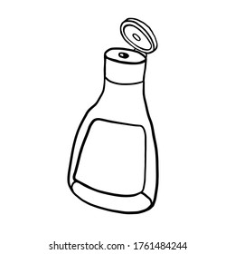 Hand drawn isolated cosmetic plastic bottle for cream, liquids, sprays.